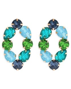 Baroque Fashion Rhinestone Shining Color Style Women Hoop Earrings - Blue