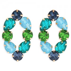 Baroque Fashion Rhinestone Shining Color Style Women Hoop Earrings - Blue