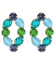 Baroque Fashion Rhinestone Shining Color Style Women Hoop Earrings - Blue