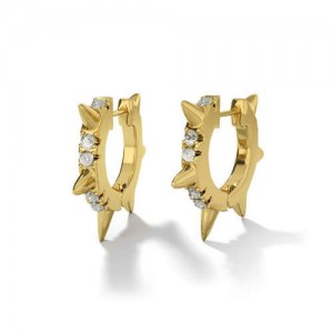 Rhinestone Embellished Rivets Punk High Fashion Golden Women Earrings
