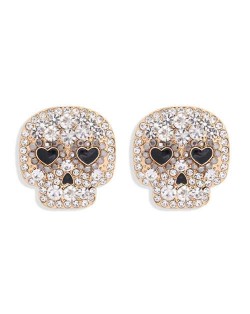 Heart Eyes Skull Design Halloween Fashion Women Stud Earrings - White