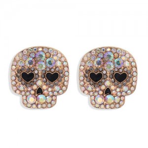 Heart Eyes Skull Design Halloween Fashion Women Stud Earrings - Luminous Colorful