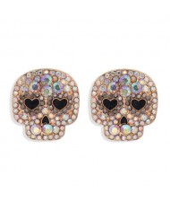 Heart Eyes Skull Design Halloween Fashion Women Stud Earrings - Luminous Colorful