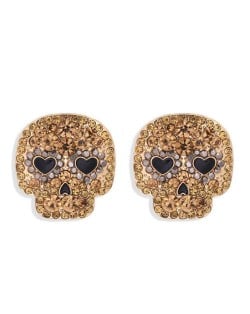 Heart Eyes Skull Design Halloween Fashion Women Stud Earrings - Brown