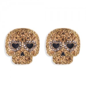 Heart Eyes Skull Design Halloween Fashion Women Stud Earrings - Brown