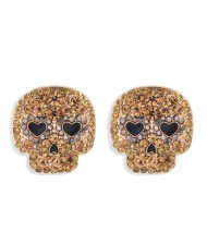 Heart Eyes Skull Design Halloween Fashion Women Stud Earrings - Brown