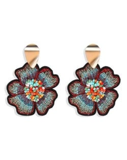 Beads Inlaid Embrodiary Flower Fashion Women Earrings - Multicolor