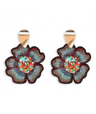Beads Inlaid Embrodiary Flower Fashion Women Earrings - Multicolor