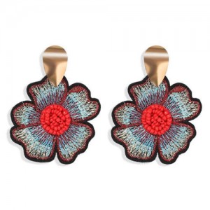 Beads Inlaid Embrodiary Flower Fashion Women Earrings - Red