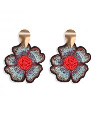 Beads Inlaid Embrodiary Flower Fashion Women Earrings - Red