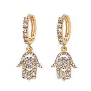 Rhinestone Inlaid Hands Design Alloy Women Ear Clips - White