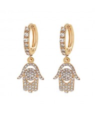 Rhinestone Inlaid Hands Design Alloy Women Ear Clips - White