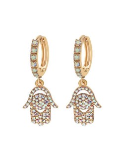 Rhinestone Inlaid Hands Design Alloy Women Ear Clips - Luminous Colorful