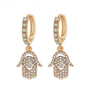 Rhinestone Inlaid Hands Design Alloy Women Ear Clips - Luminous Colorful