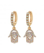 Rhinestone Inlaid Hands Design Alloy Women Ear Clips - Luminous Colorful