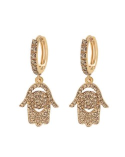 Rhinestone Inlaid Hands Design Alloy Women Ear Clips - Brown