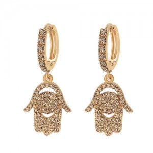 Rhinestone Inlaid Hands Design Alloy Women Ear Clips - Brown