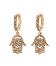 Rhinestone Inlaid Hands Design Alloy Women Ear Clips - Brown