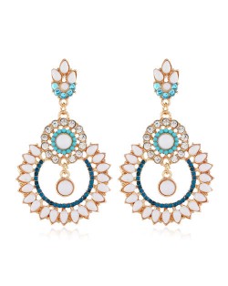 Rhinestone Hollow Flower Hoop Design High Fashion Women Costume Earrings - White