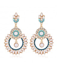 Rhinestone Hollow Flower Hoop Design High Fashion Women Costume Earrings - White