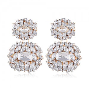 Bejeweled Rhinestone Shining Fashion Women Stud Earrings - White