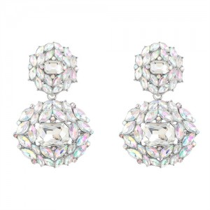 Bejeweled Rhinestone Shining Fashion Women Stud Earrings - White