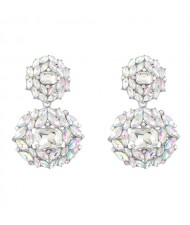 Bejeweled Rhinestone Shining Fashion Women Stud Earrings - White