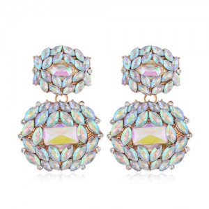 Bejeweled Rhinestone Shining Fashion Women Stud Earrings - Luminous White