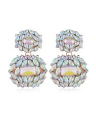 Bejeweled Rhinestone Shining Fashion Women Stud Earrings - Luminous White