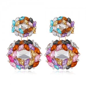 Bejeweled Rhinestone Shining Fashion Women Stud Earrings - Multicolor