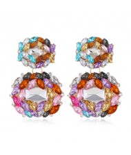 Bejeweled Rhinestone Shining Fashion Women Stud Earrings - Multicolor