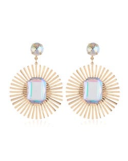 Resin Gem Inlaid Sunflower Golden Fashion Women Stud Earrings - Luminous White