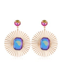 Resin Gem Inlaid Sunflower Golden Fashion Women Stud Earrings - Luminous Colorful