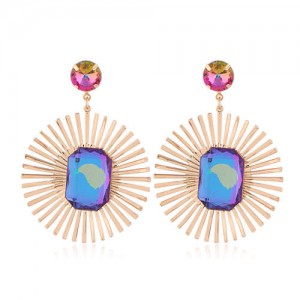 Resin Gem Inlaid Sunflower Golden Fashion Women Stud Earrings - Luminous Colorful