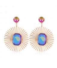 Resin Gem Inlaid Sunflower Golden Fashion Women Stud Earrings - Luminous Colorful