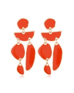 Enamel Geometric Combo Design High Fashion Women Earrings - Red