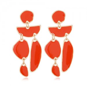 Enamel Geometric Combo Design High Fashion Women Earrings - Red