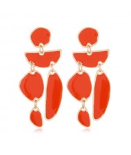 Enamel Geometric Combo Design High Fashion Women Earrings - Red