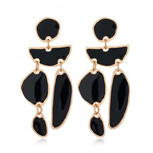 Enamel Geometric Combo Design High Fashion Women Earrings - Black