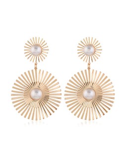 Artificial Pearl Inlaid Golden Sun Flower Bold Fashion Women Alloy Costume Earrings