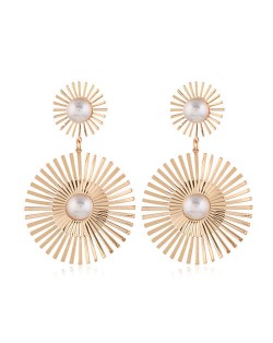 Artificial Pearl Inlaid Golden Sun Flower Bold Fashion Women Alloy Costume Earrings