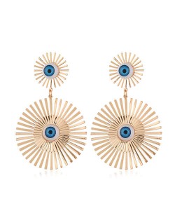 Resin Blue Eye Decorated Golden Sun Flower Bold Fashion Women Alloy Costume Earrings