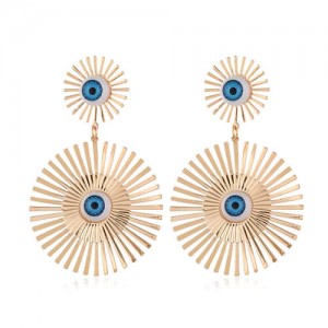 Resin Blue Eye Decorated Golden Sun Flower Bold Fashion Women Alloy Costume Earrings