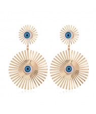 Resin Blue Eye Decorated Golden Sun Flower Bold Fashion Women Alloy Costume Earrings