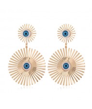 Resin Blue Eye Decorated Golden Sun Flower Bold Fashion Women Alloy Costume Earrings