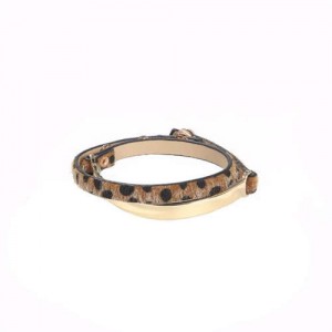 Leopard Prints Leather and Alloy Mix Design High Fashion Women Bracelet