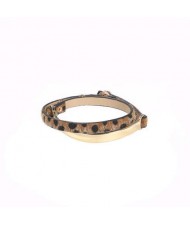 Leopard Prints Leather and Alloy Mix Design High Fashion Women Bracelet