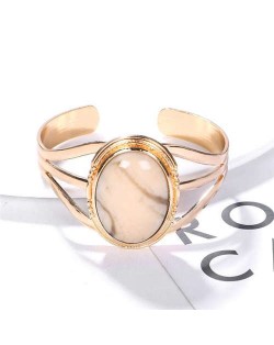 Resin Gem Inlaid Open-end Golden Fashion Women Alloy Bangle