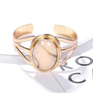 Resin Gem Inlaid Open-end Golden Fashion Women Alloy Bangle