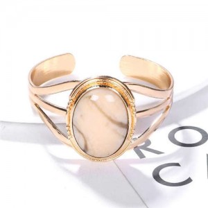 Resin Gem Inlaid Open-end Golden Fashion Women Alloy Bangle